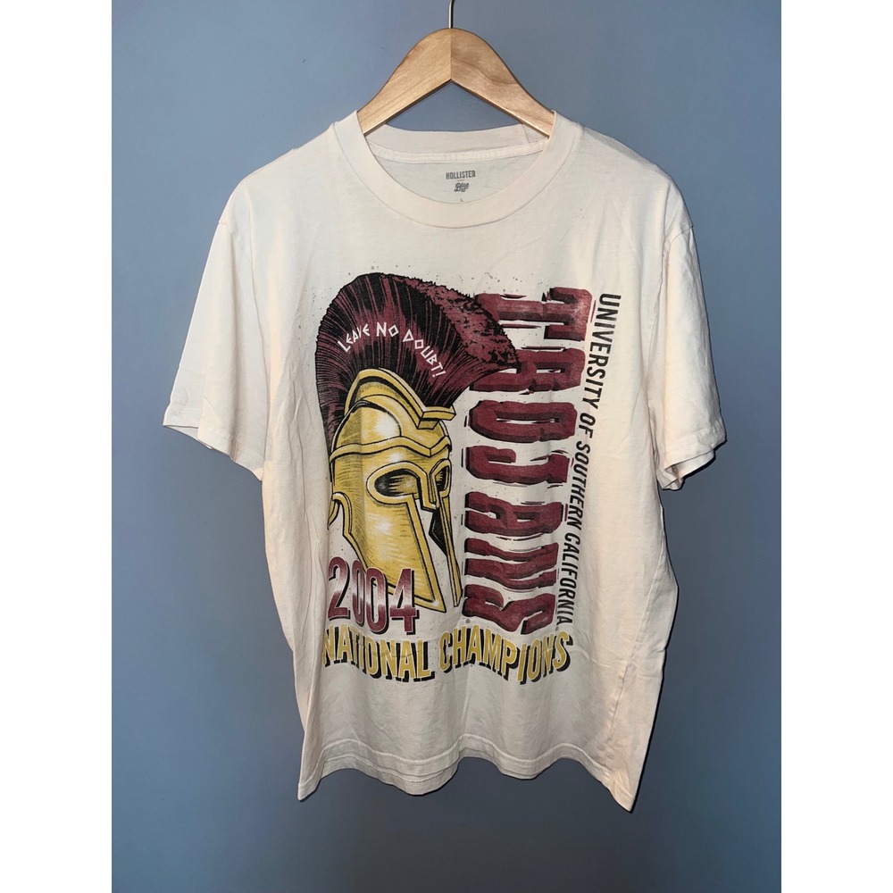 Hollister Blue 84 USC Trojans 2004 National Champions Graphic Tee Cream Large